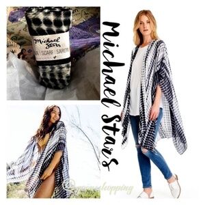 Michael Stars Super Cute Ruana Tie Dye Blue Black and White